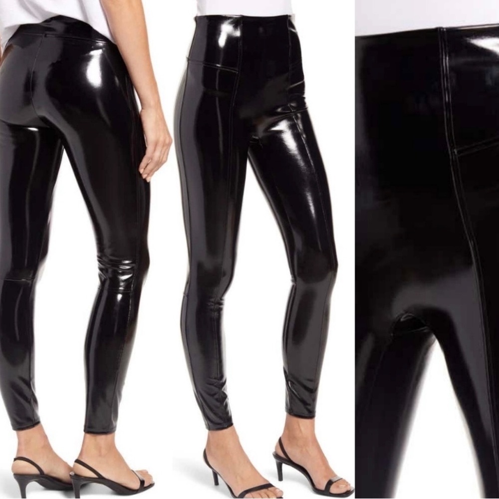 New with tags! Spanx black faux patent leather leggings, size Medium